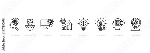 Science Technology Innovation Banner Illustration Featuring Futuristic Research, Innovative Technology, Digital Discovery, Scientific Advancement, Smart Innovation, Tech Evolution and Data Intelligenc