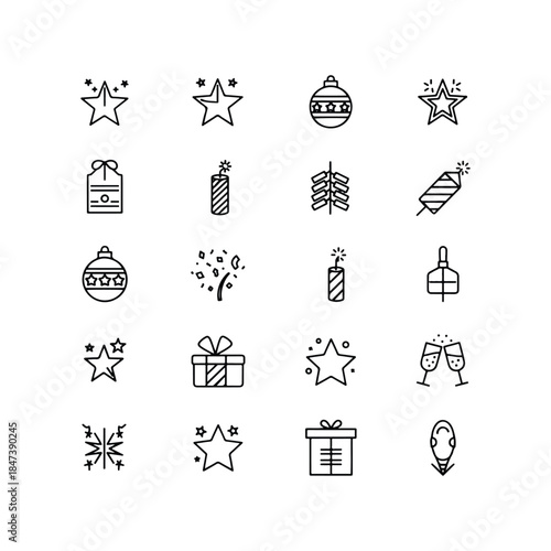 Christmas holiday winter icon vector set decoration snowflake celebration new year santa gift snow illustration festive explosion sparkle burst explode signs excitement visual starry