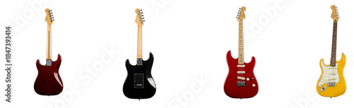 Electric bass guitar set isolated on white background