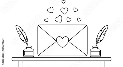A love letter with hearts and quill pens Vector