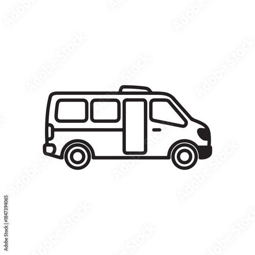 minibus icon, minivan symbol in flat black line style, isolated on white background
