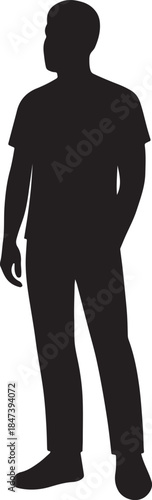 Silhouette of a Man in Contemplation: An evocative silhouette of a man stands, lost in thought, the simplicity of the black form suggesting introspection and contemplation.