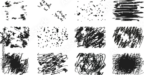 Set of Black Ink Scribbles and Textures for Grunge Design Backgrounds