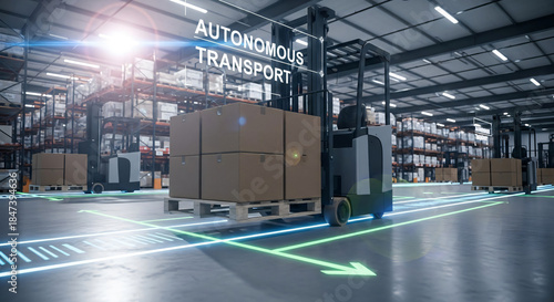 Autonomous Transport Forklift Moving Boxes in Smart Warehouse Automation