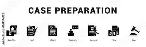 Case Preparation Modern and clean web banner illustration featuring thematic icons for visual communication