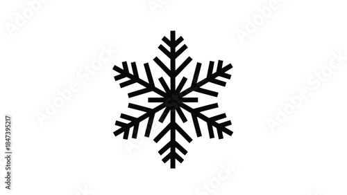 A simple black and white illustration of a single detailed snowflake
