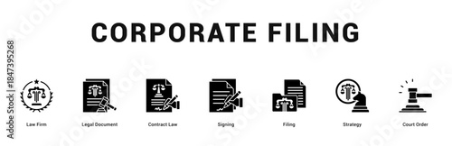 Corporate Filing Modern and clean web banner illustration featuring thematic icons for visual communication