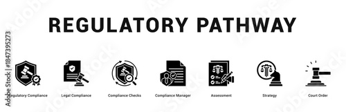Regulatory Pathway Modern and clean web banner illustration featuring thematic icons for visual communication