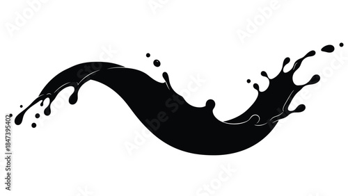 A dynamic splash of black liquid creating an abstract fluid form