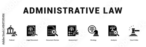 Administrative Law Modern and clean web banner illustration featuring thematic icons for visual communication