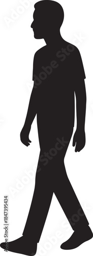 Walking silhouette: A solitary silhouette of a person strides purposefully, depicting the essence of motion, journey and introspection against a neutral backdrop. 