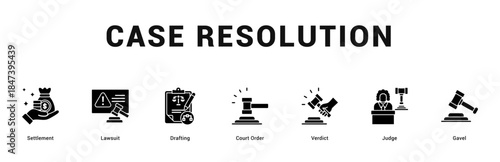 Case Resolution Modern and clean web banner illustration featuring thematic icons for visual communication