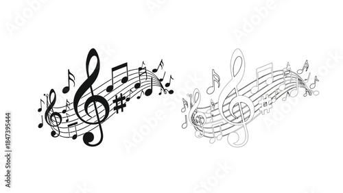 Elegant musical notes and clef symbols floating in a delicate artistic arrangement