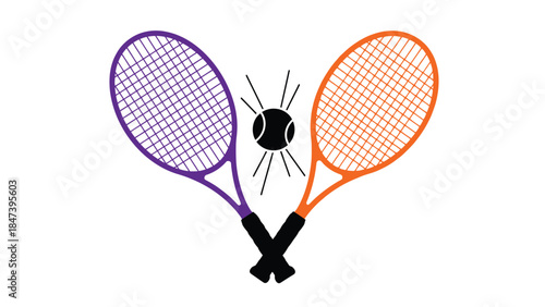 Two tennis rackets and a ball forming a heart shape illustration