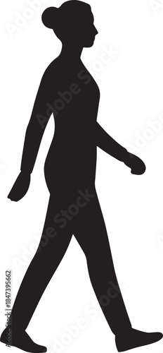 Silhouette in Motion: A sleek silhouette of a woman walking gracefully, capturing the essence of movement and poise. A timeless symbol of determination and stride.