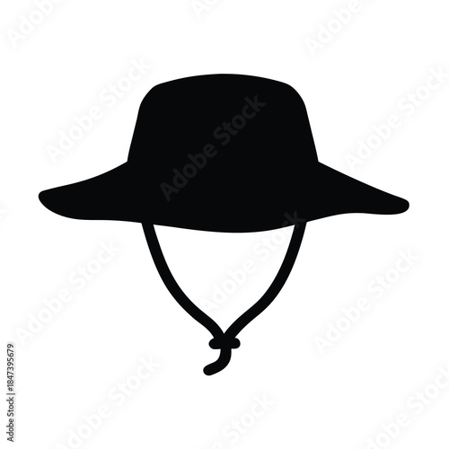 Black silhouette of a sun hat with chin strap and adjustable knot
