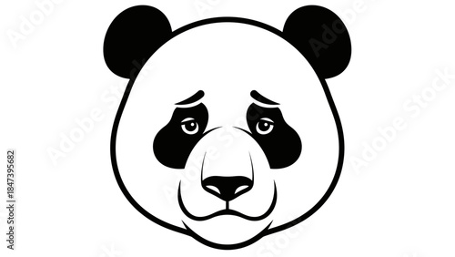 Sad Panda Face Illustration Black and White.