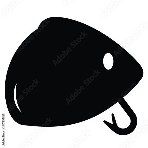 A simple black and white vector image of a fishing lure icon