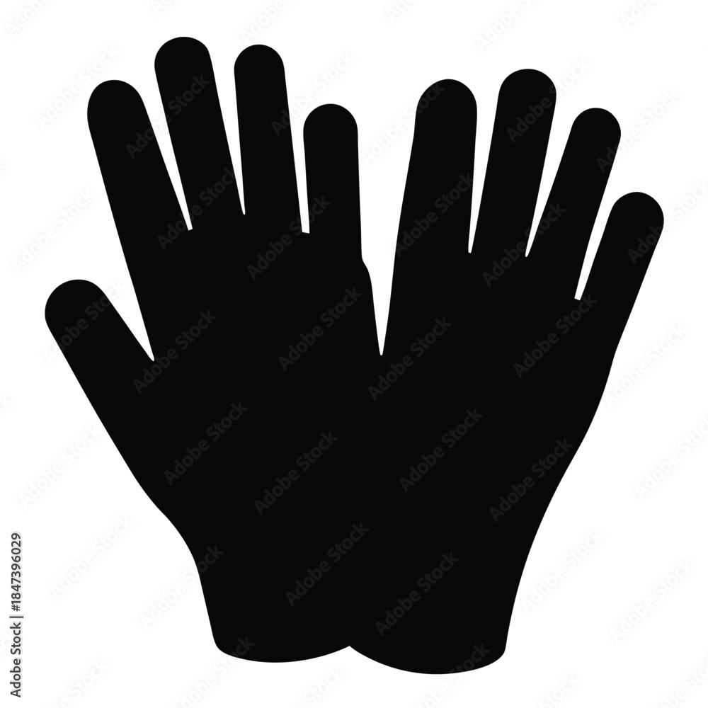 Obraz premium Two black silhouettes of gloves on a white background for protection
