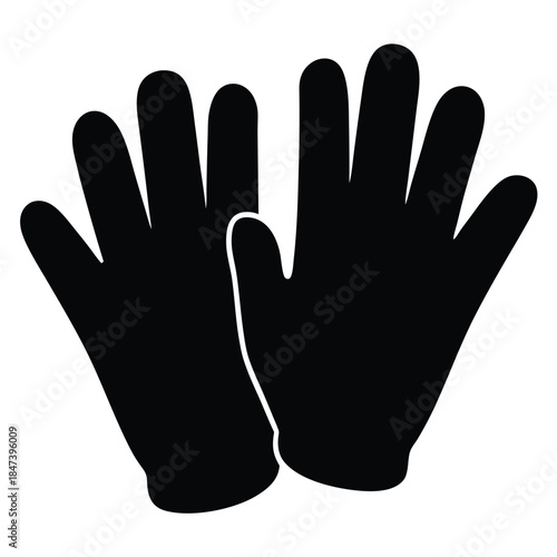 Solid black gloves offering hand protection in a stylized vector illustration