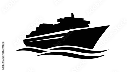Silhouette of a large cruise ship sailing on wavy water.