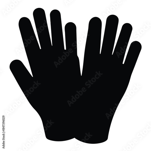 Two black silhouettes of gloves on a white background for protection