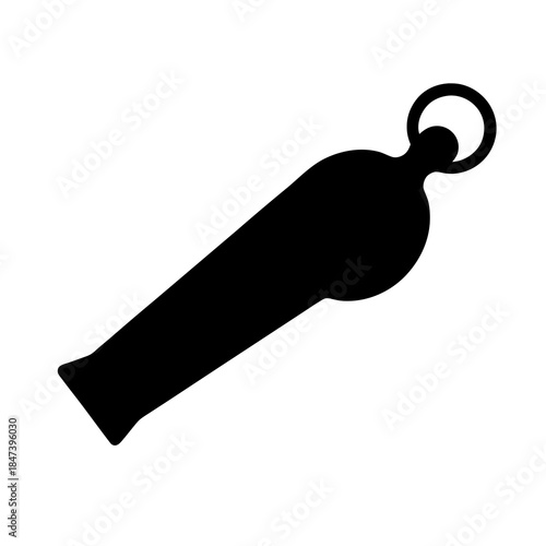Black silhouette of an old fashioned whistle, with a ring for carrying