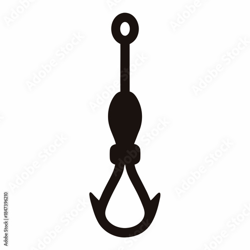 Detailed Black Silhouette of a Fishing Hook with Swivel Attachment