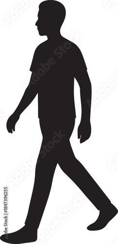 Silhouette stride:A human silhouette in mid-stride. Showing the power of movement and simplicity, the dark image contrasts against the background. Capturing the essence of human form and action.