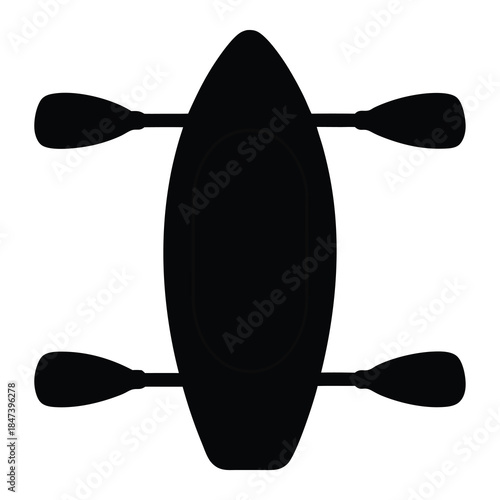 Overhead black silhouette of a kayak and two paddles in view