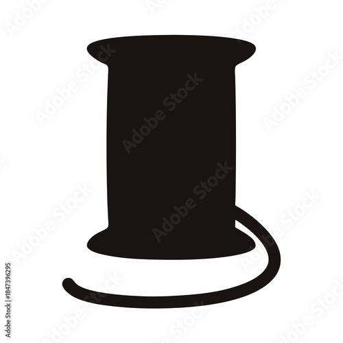 Black Silhouette of a Thread Spool with Loose Thread on White