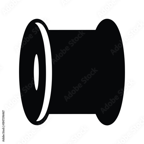 A simple and bold illustration of a black thread spool or bobbin