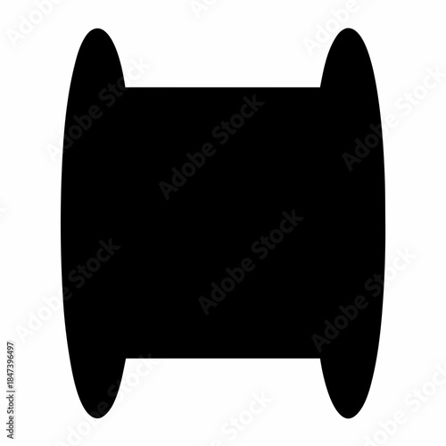 Simple Black Silhouette of a Thread Spool Against a White Background