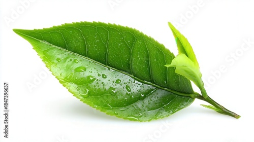 Fresh green tea leaf isolated on white background