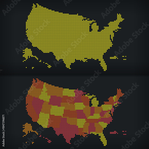 Map USA Dots All States Separated