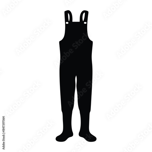 Black Silhouette of Fishing Waders or Overalls with Integrated Boots Ready to Use