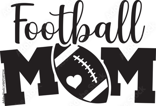 Football mom typographic design with heart on football