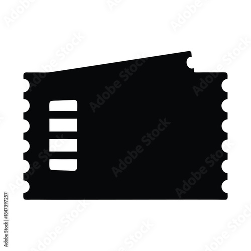 Black and white graphic illustration of a ticket stub or coupon