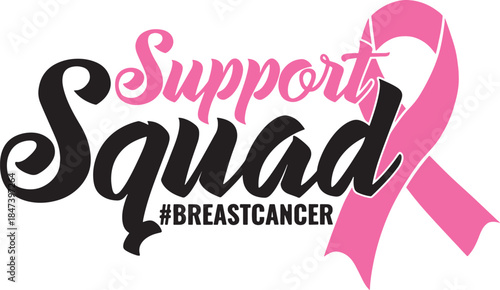 Support squad pink ribbon breast cancer awareness symbol logo design