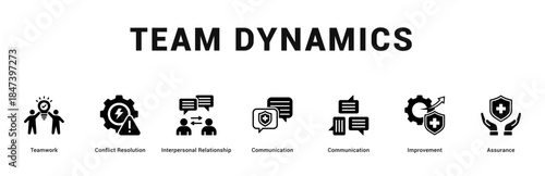Team Dynamics Modern and clean web banner illustration featuring thematic icons for visual communication