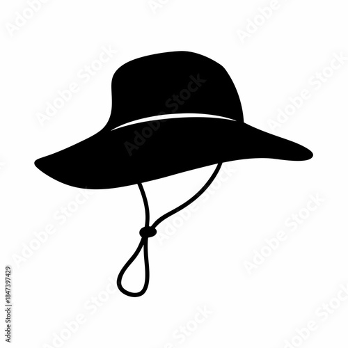 Black sun hat with neck strap for outdoor adventures and protection