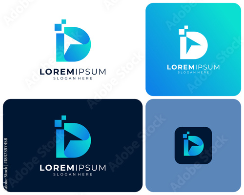 Letter D Modern Colorful Cursor Click Arrow Pixel Solution Tech Vector Logo Design Illustration