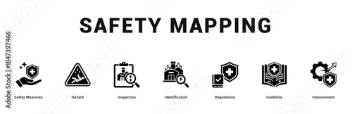 Safety Mapping Modern and clean web banner illustration featuring thematic icons for visual communication