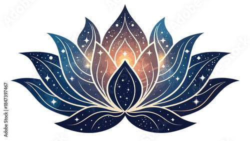 Stunning celestial lotus flower with starry night sky petals