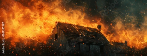 fire engulfs the roof of a house