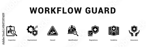 Workflow Guard Modern and clean web banner illustration featuring thematic icons for visual communication