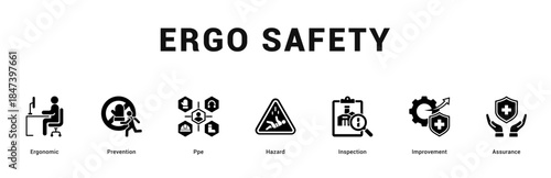 Ergo Safety Modern and clean web banner illustration featuring thematic icons for visual communication