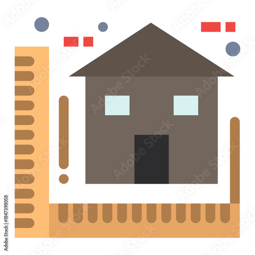 House Measurement Icon: A conceptual image of a tiny house next to a ruler, symbolizing the precision, planning, and design.