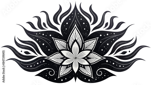 Elegant black and white lotus flower mandala design with starry night effect