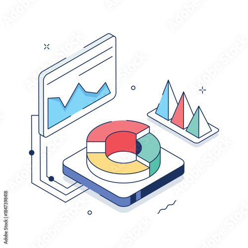 An eye catching isometric illustration of data analysis, premium vector